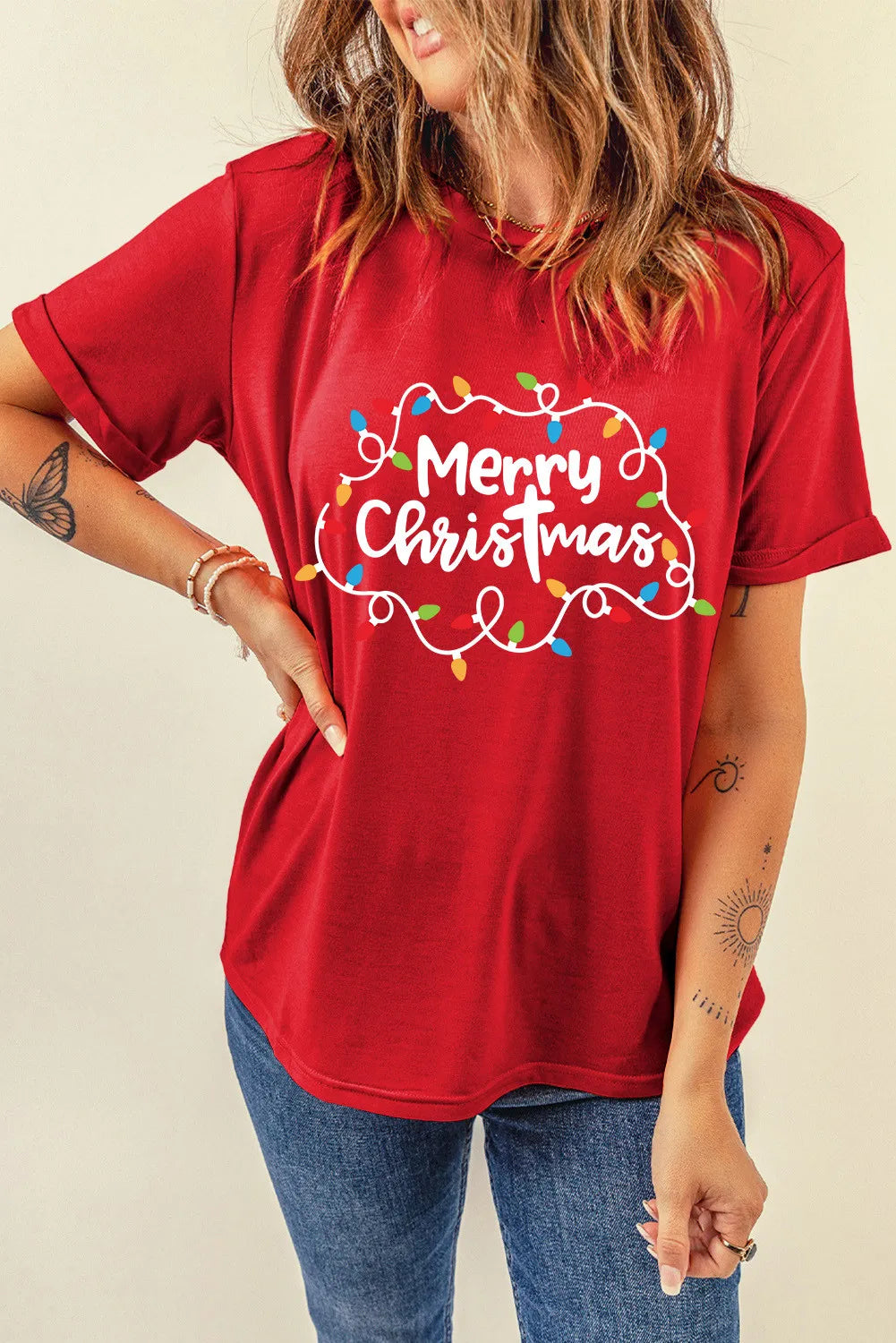 MERRY CHRISTMAS Round Neck Short Sleeve T-Shirt - Get Stylish