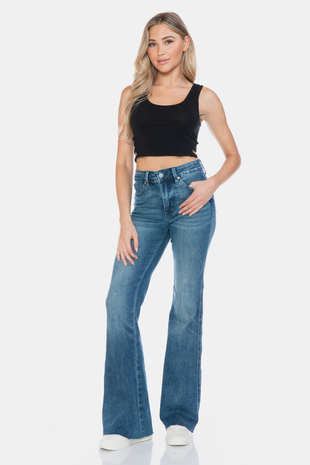 Judy Blue Full Size Tummy Control Cut Hem Flare Jeans - Get Stylish