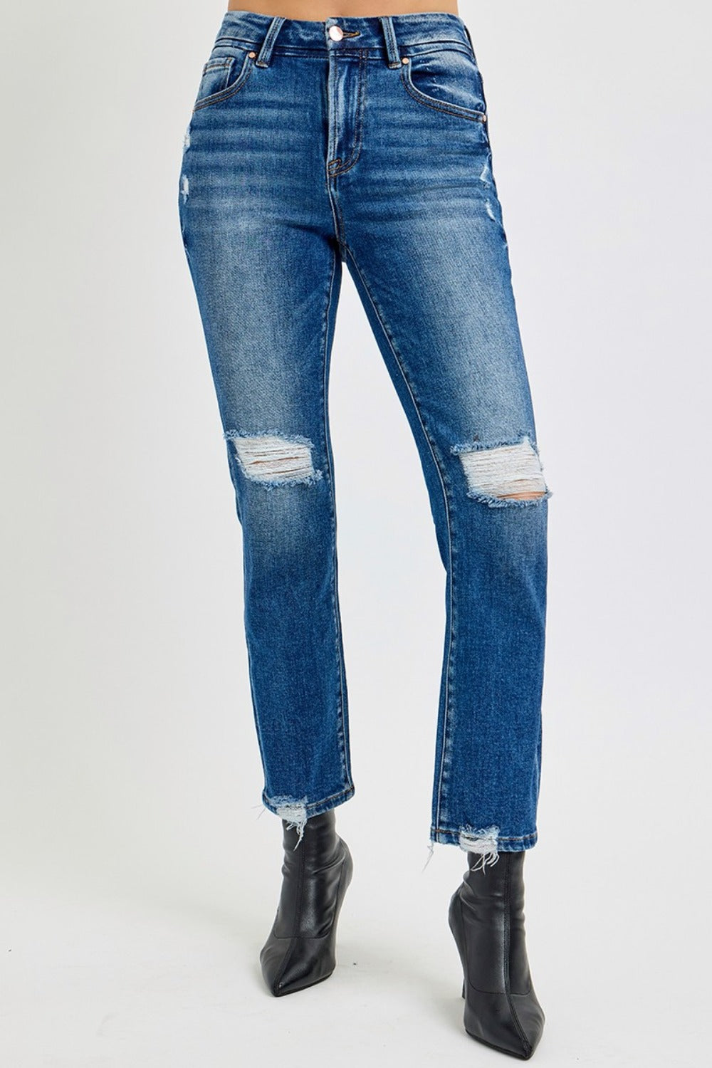 RISEN Full Size High Rise Distressed Crop Straight Jeans - Get Stylish