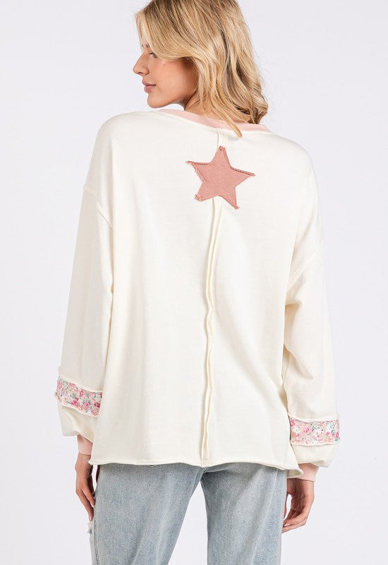 SAGE + FIG Peace & Star Patch Contrast Round Neck Sweatshirt - Get Stylish