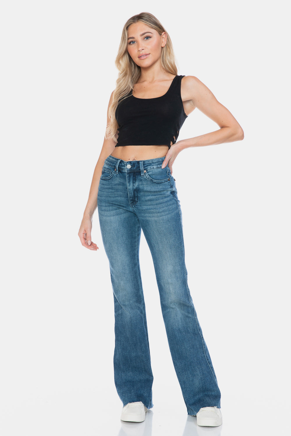 Judy Blue Full Size Tummy Control Cut Hem Flare Jeans - Get Stylish