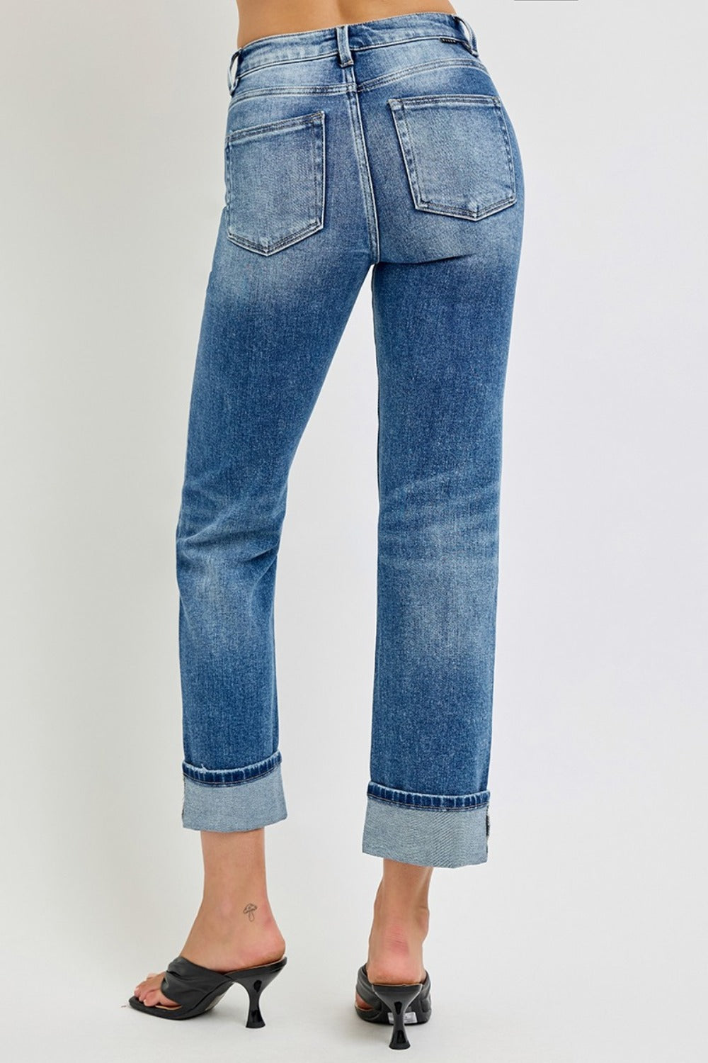 RISEN Full Size High Rise Crop Straight Roll Up Jeans - Get Stylish