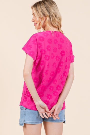 Textured Floral Pattern Short Sleeve T-Shirt