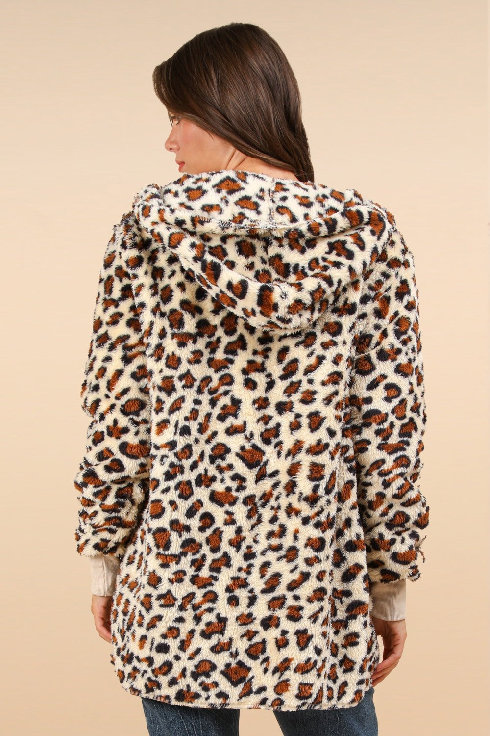 VERY J Fuzzy Leopard Long Sleeve Hooded Jacket - Get Stylish