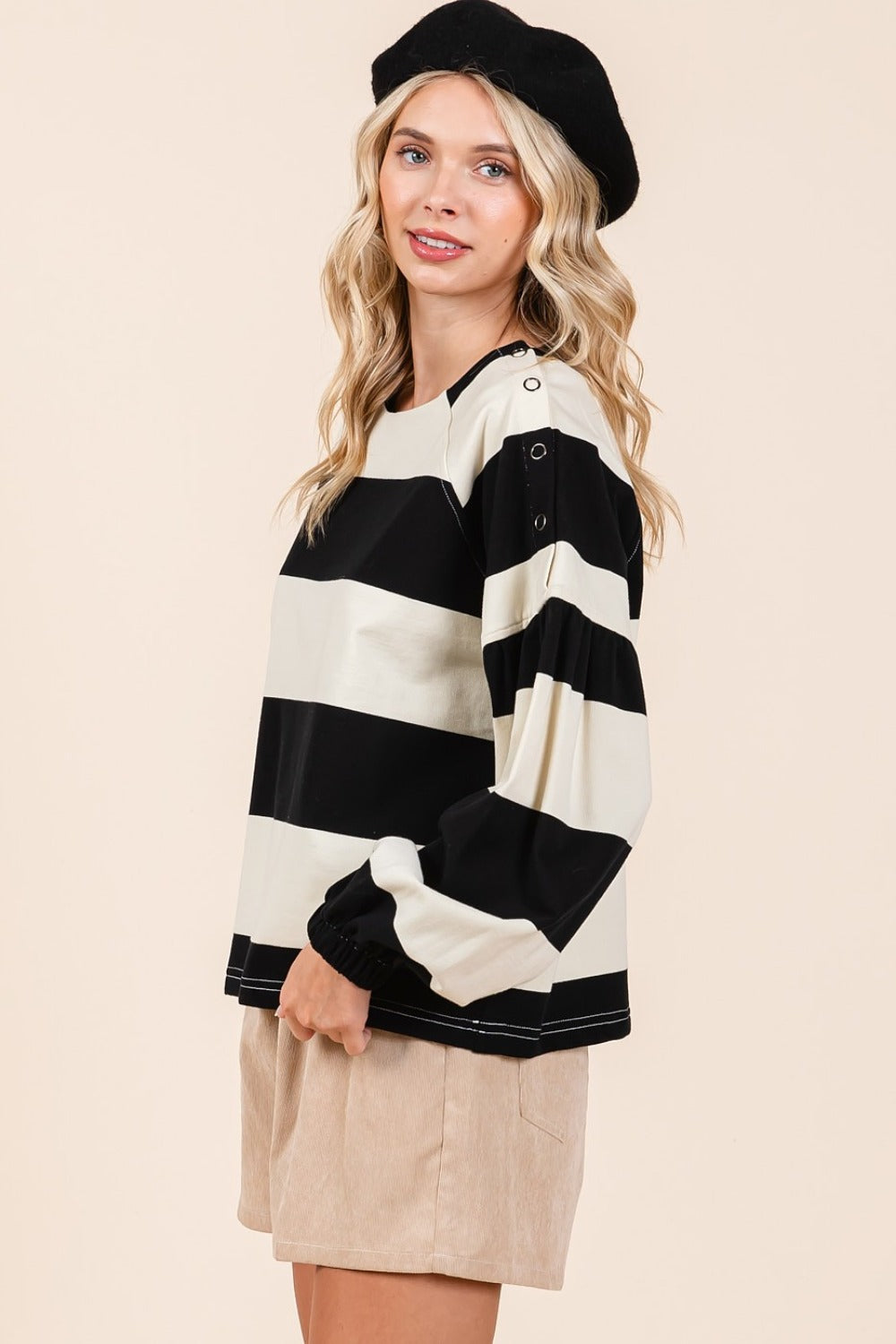 Mittoshop Striped Snap Shoulder Long Sleeve T-Shirt - Get Stylish