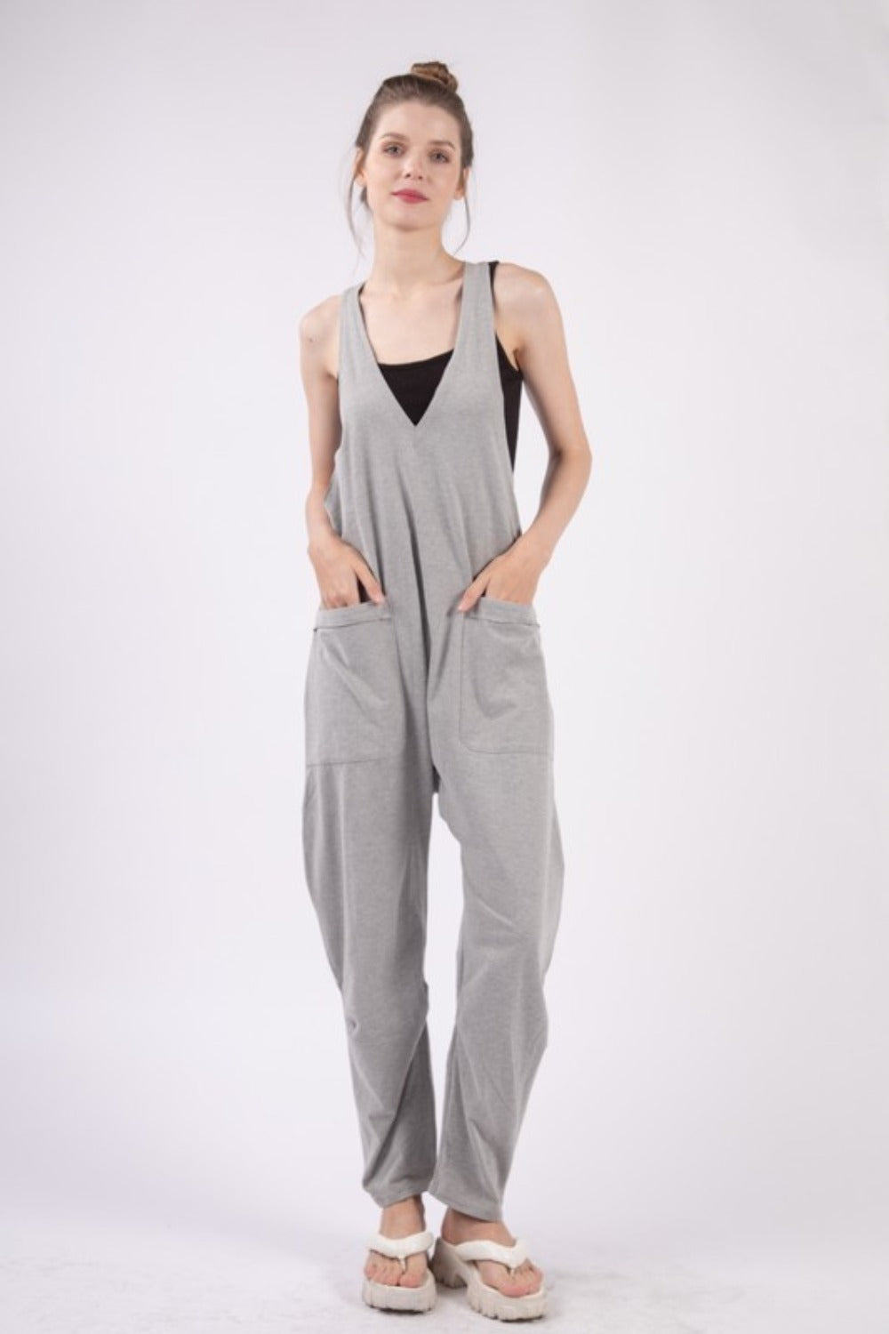 VERY J  Plunge Sleeveless Jumpsuit with Pockets - Get Stylish