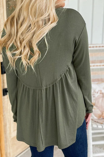 Plus Size Peplum Round Neck Long Sleeve Blouse