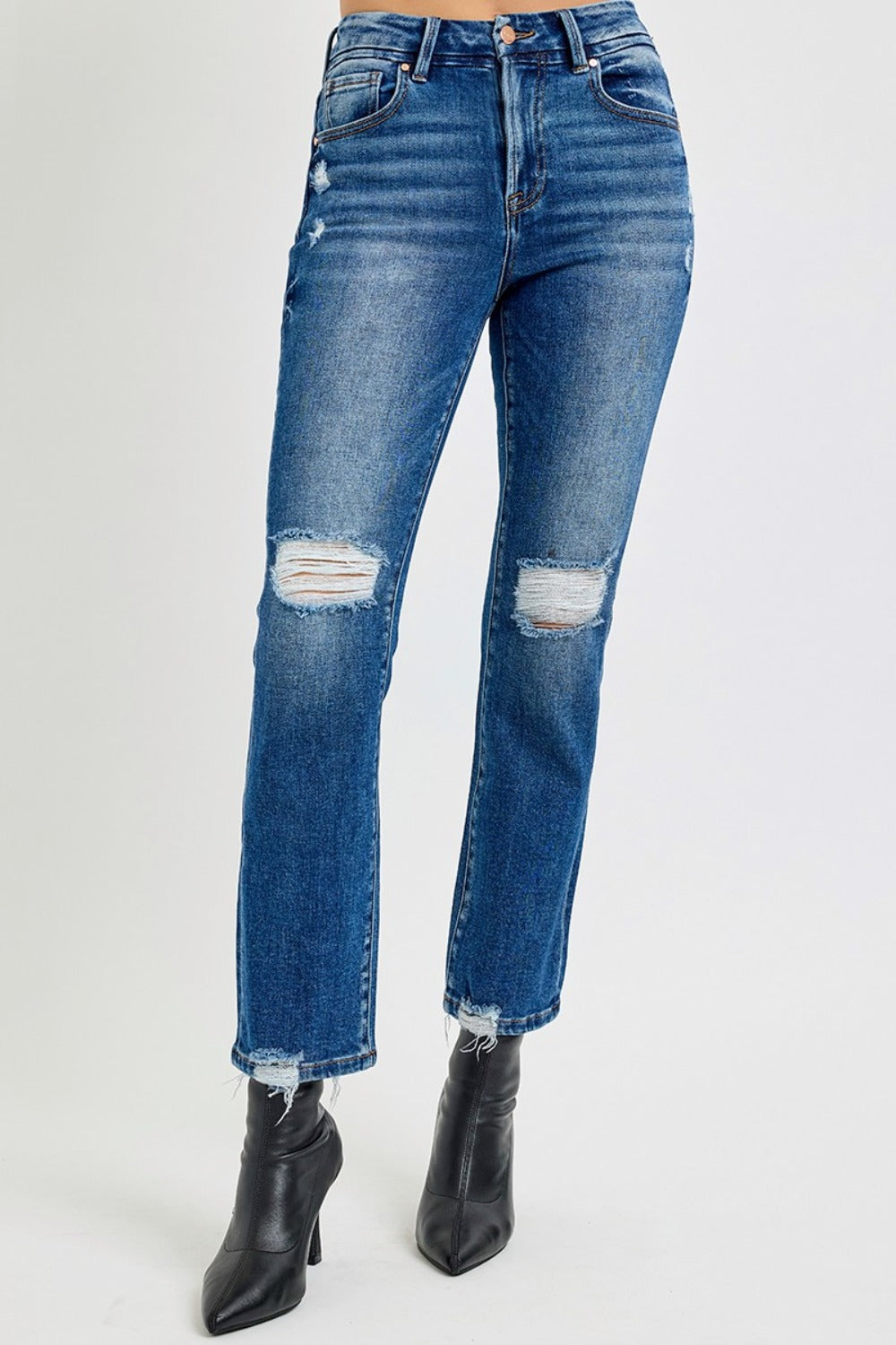 RISEN Full Size High Rise Distressed Crop Straight Jeans - Get Stylish