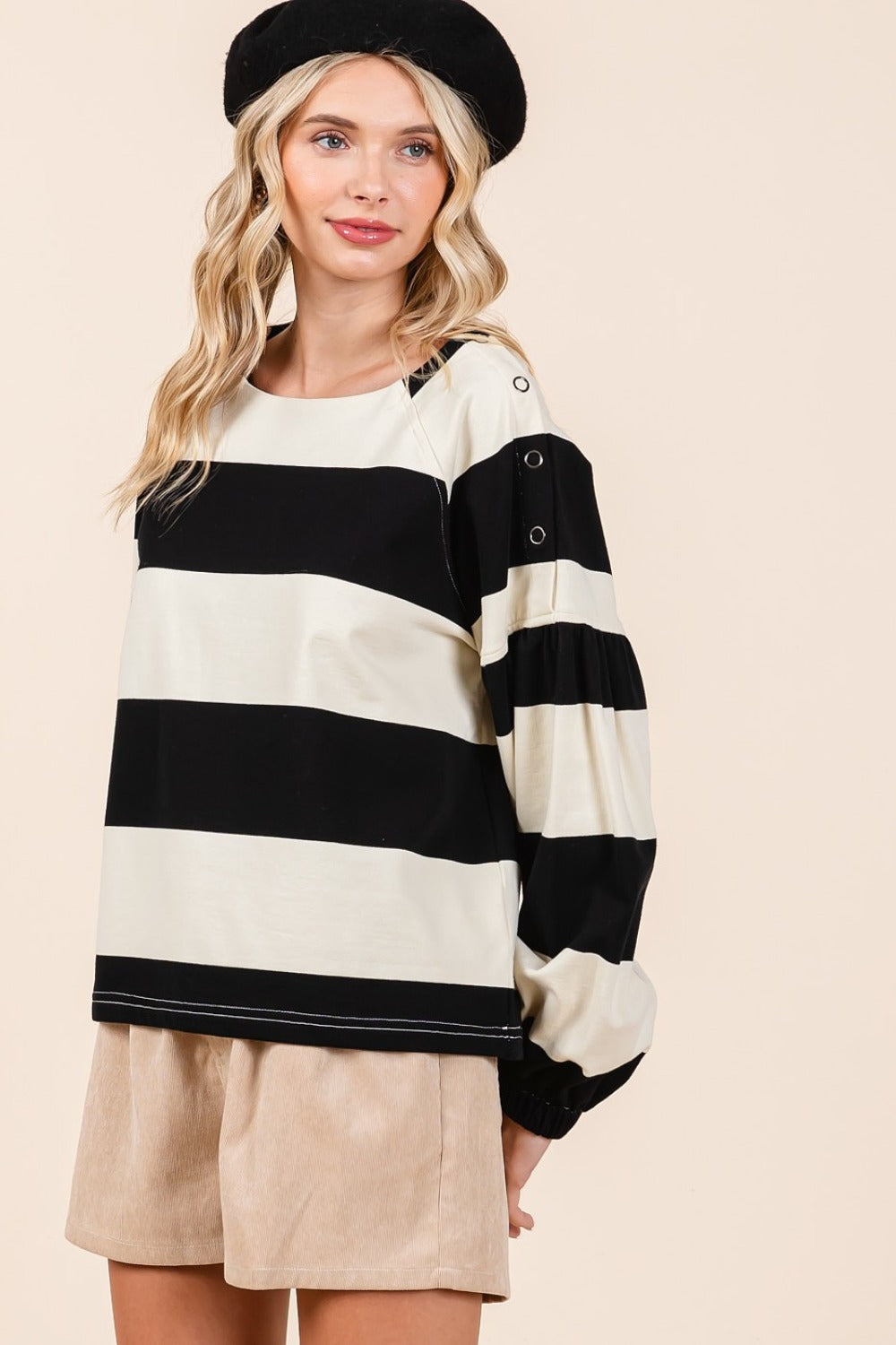 Mittoshop Striped Snap Shoulder Long Sleeve T-Shirt - Get Stylish