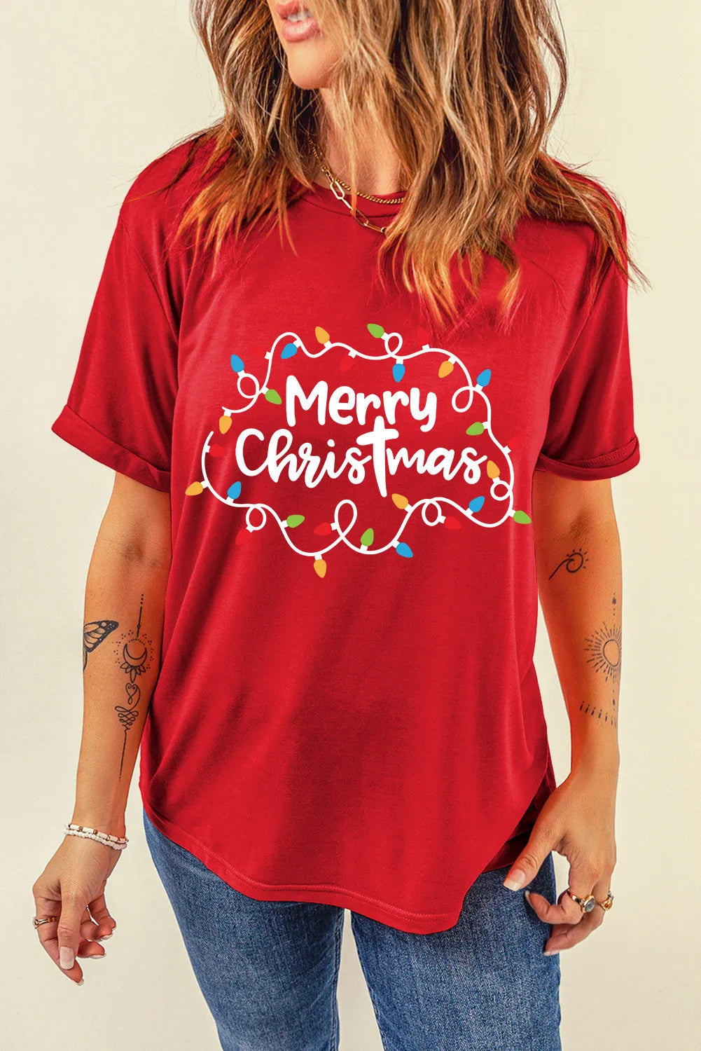 MERRY CHRISTMAS Round Neck Short Sleeve T-Shirt - Get Stylish