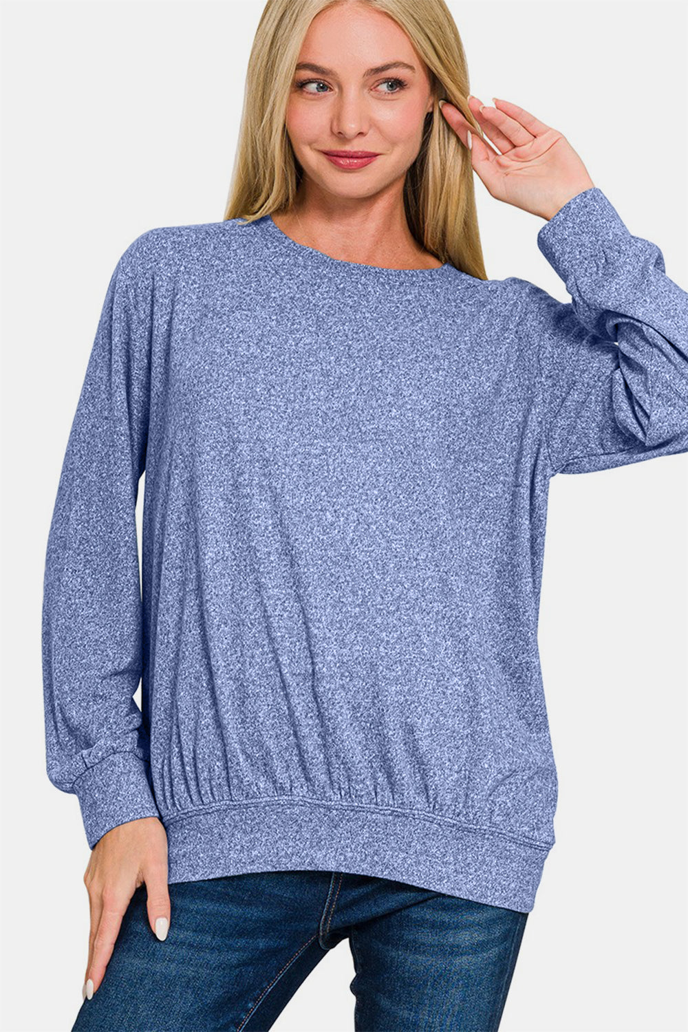 Zenana Full Size Melange Round Neck Top - Get Stylish