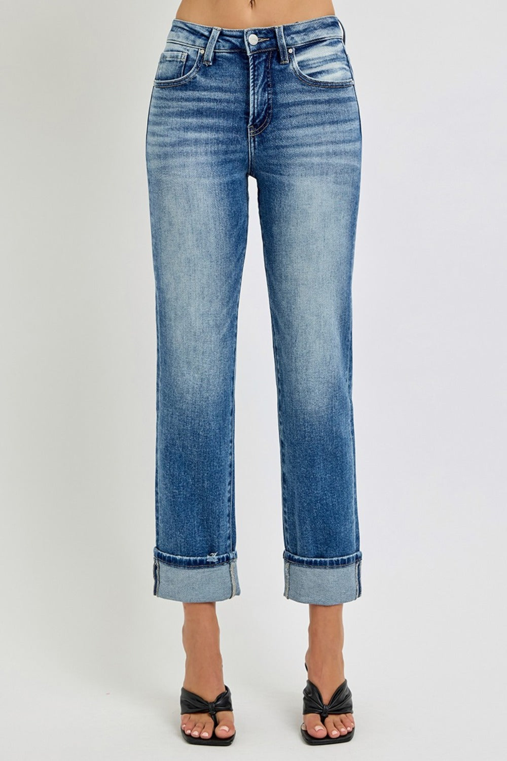 RISEN Full Size High Rise Crop Straight Roll Up Jeans - Get Stylish