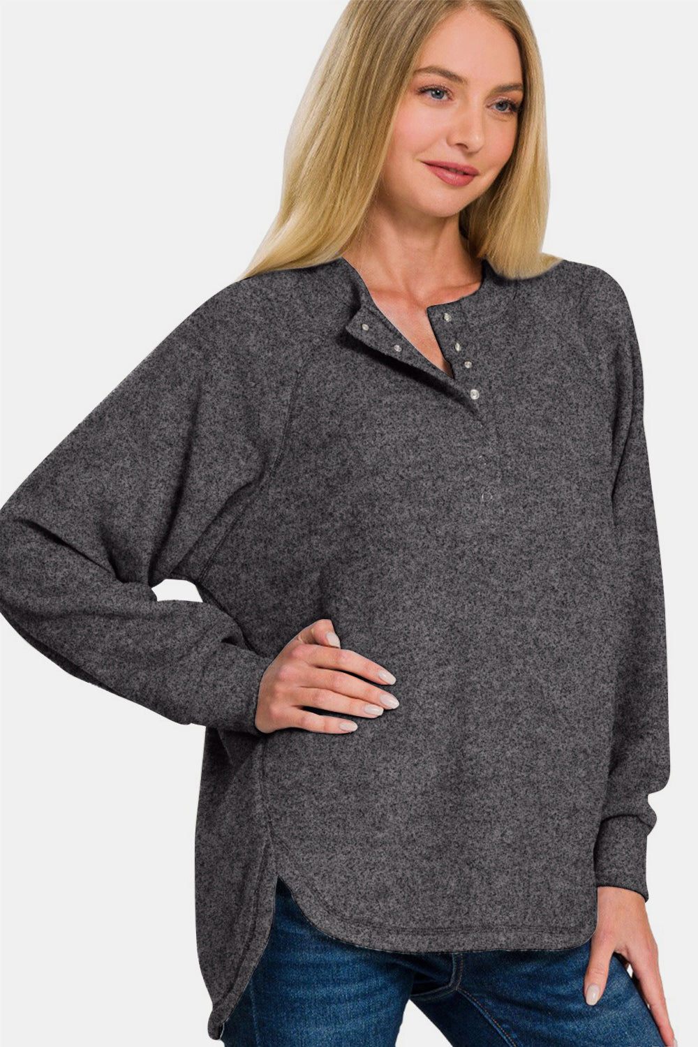 Zenana Full Size Brushed Melange Hacci High-Low Sweater - Get Stylish