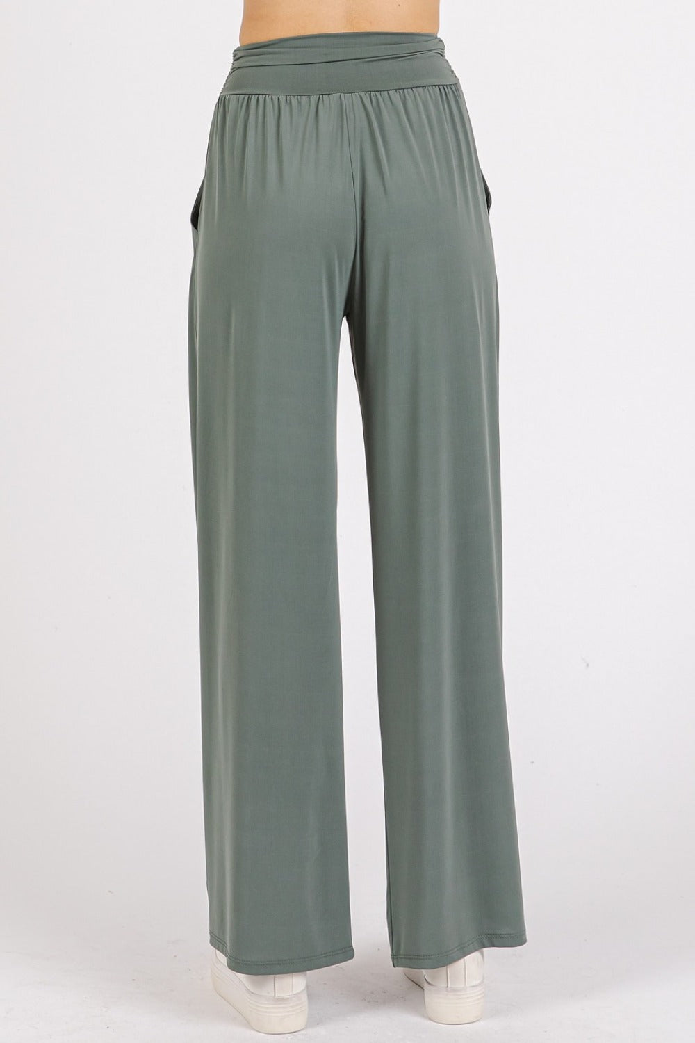 Mittoshop Stretch Banded Waist Wide Leg Pants with Pockets - Get Stylish