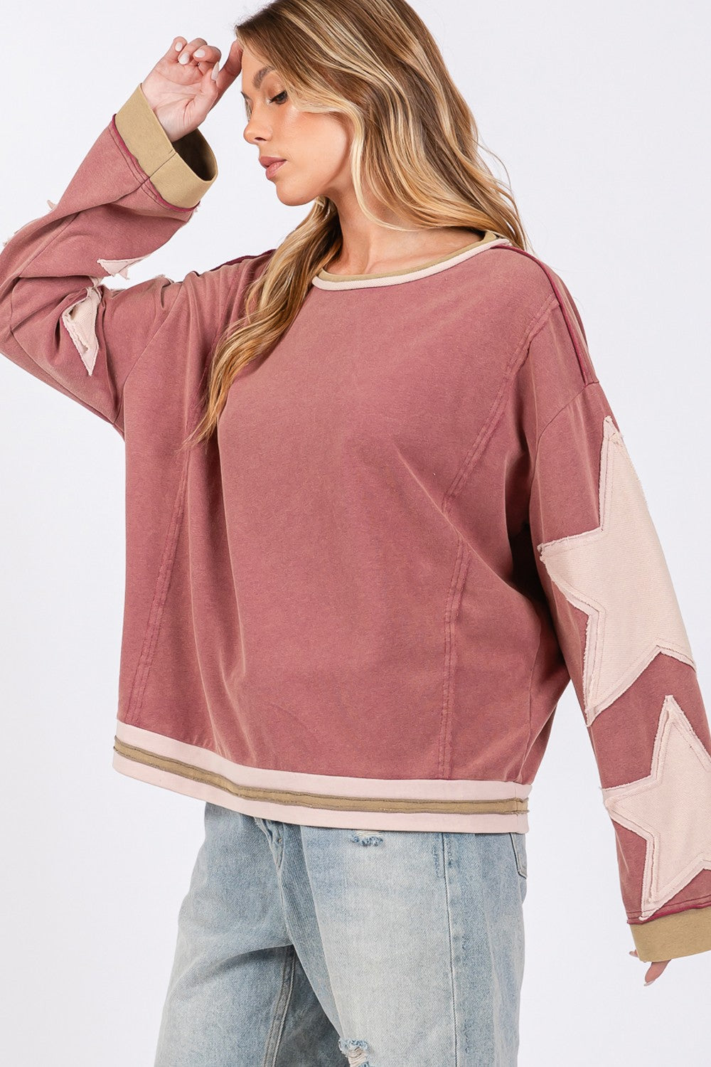 SAGE + FIG French Terry Star Applique Patch Sweatshirt - Get Stylish