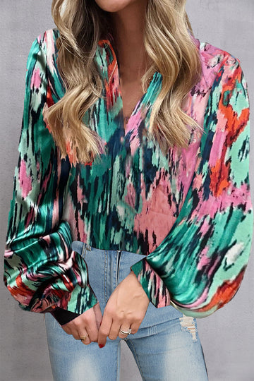 Printed V-Neck Long Sleeve Blouse