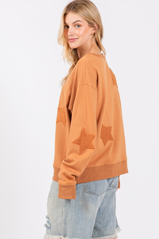 SAGE + FIG Star Patch Long Sleeve Sweatshirt - Get Stylish