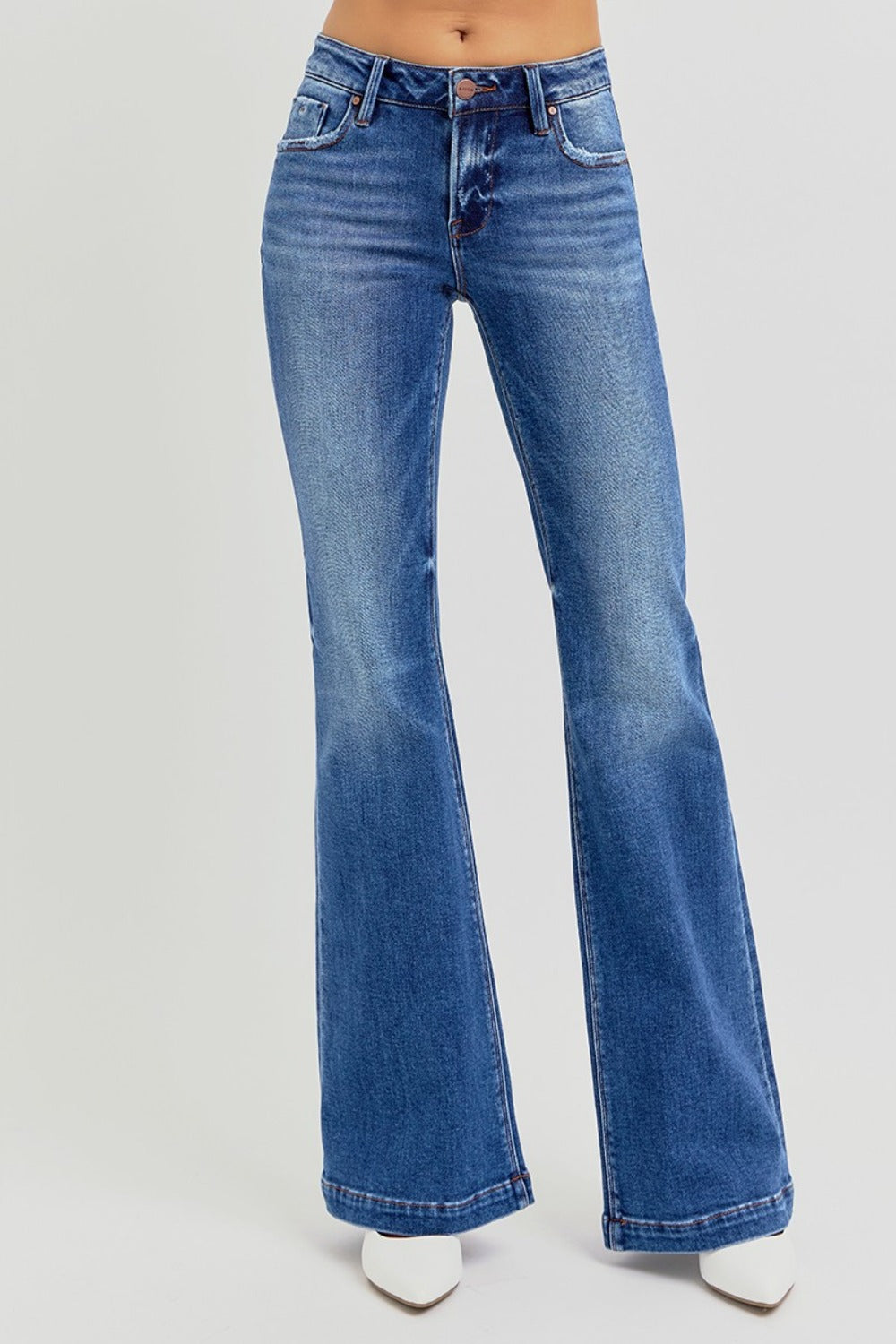 RISEN Full Size Low Rise Flare Jeans with Pockets - Get Stylish