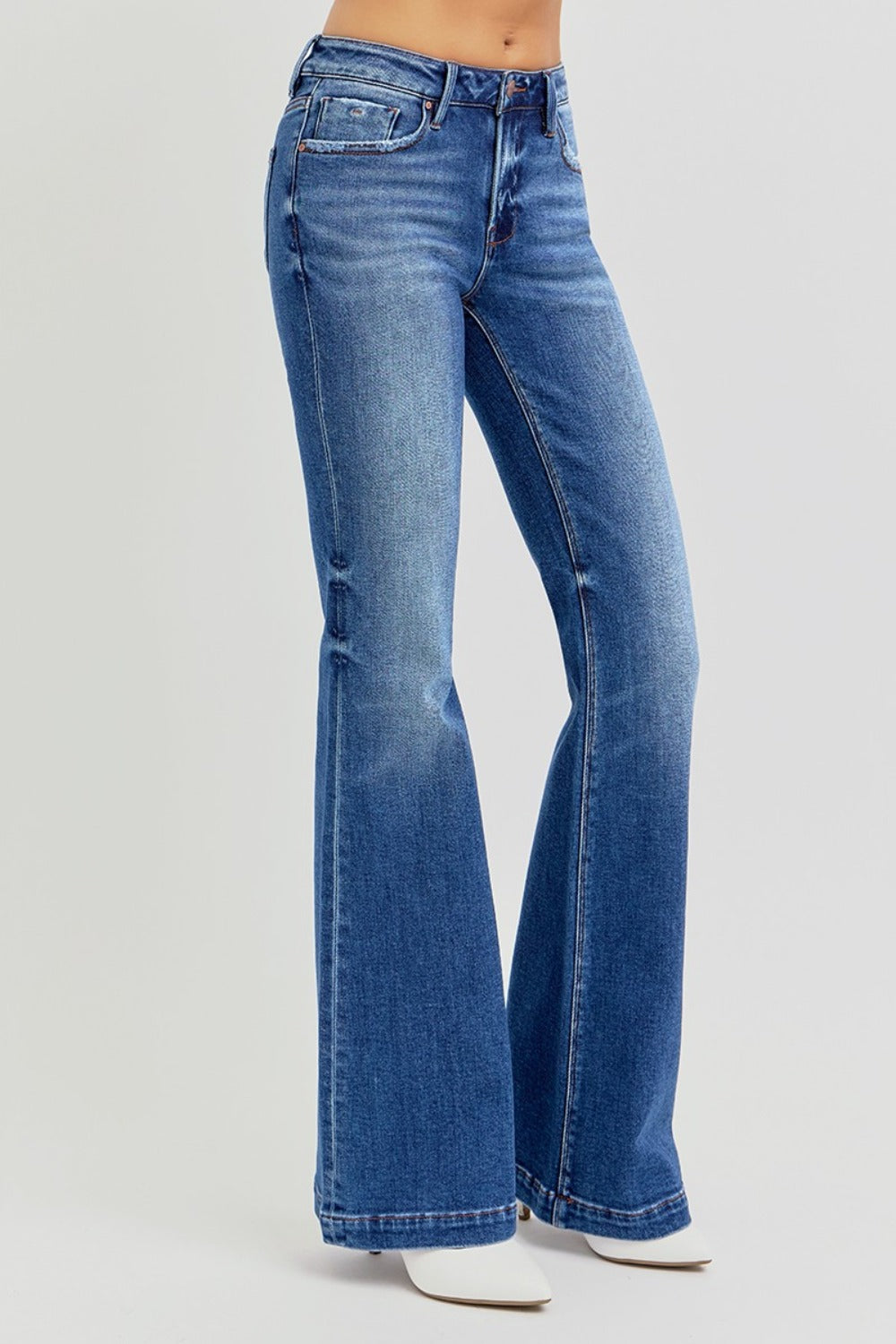 RISEN Full Size Low Rise Flare Jeans with Pockets - Get Stylish