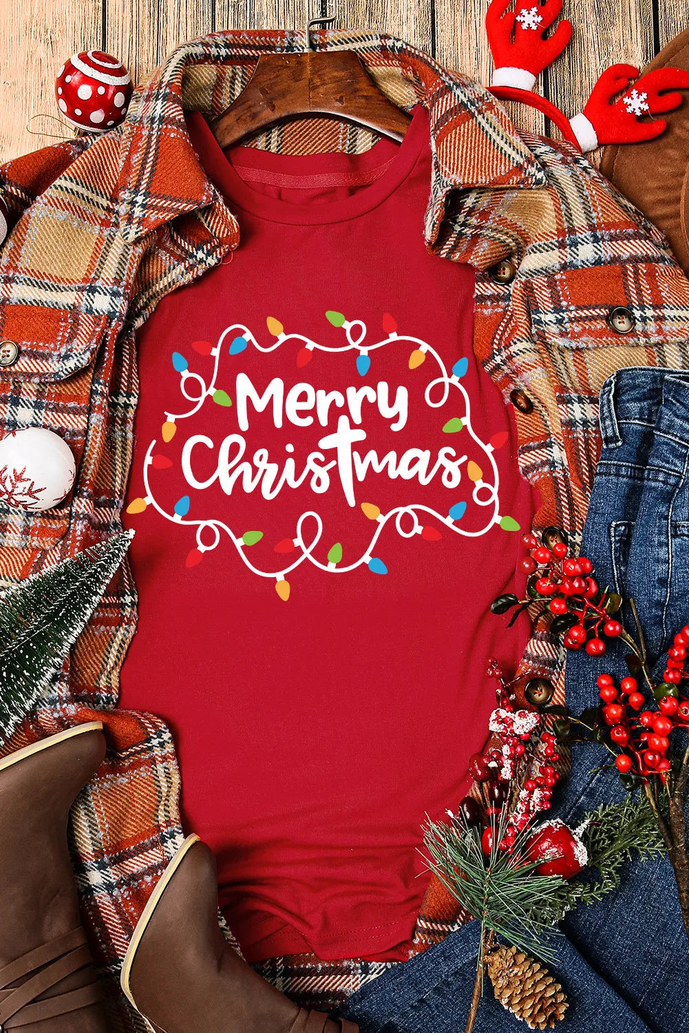 MERRY CHRISTMAS Round Neck Short Sleeve T-Shirt - Get Stylish