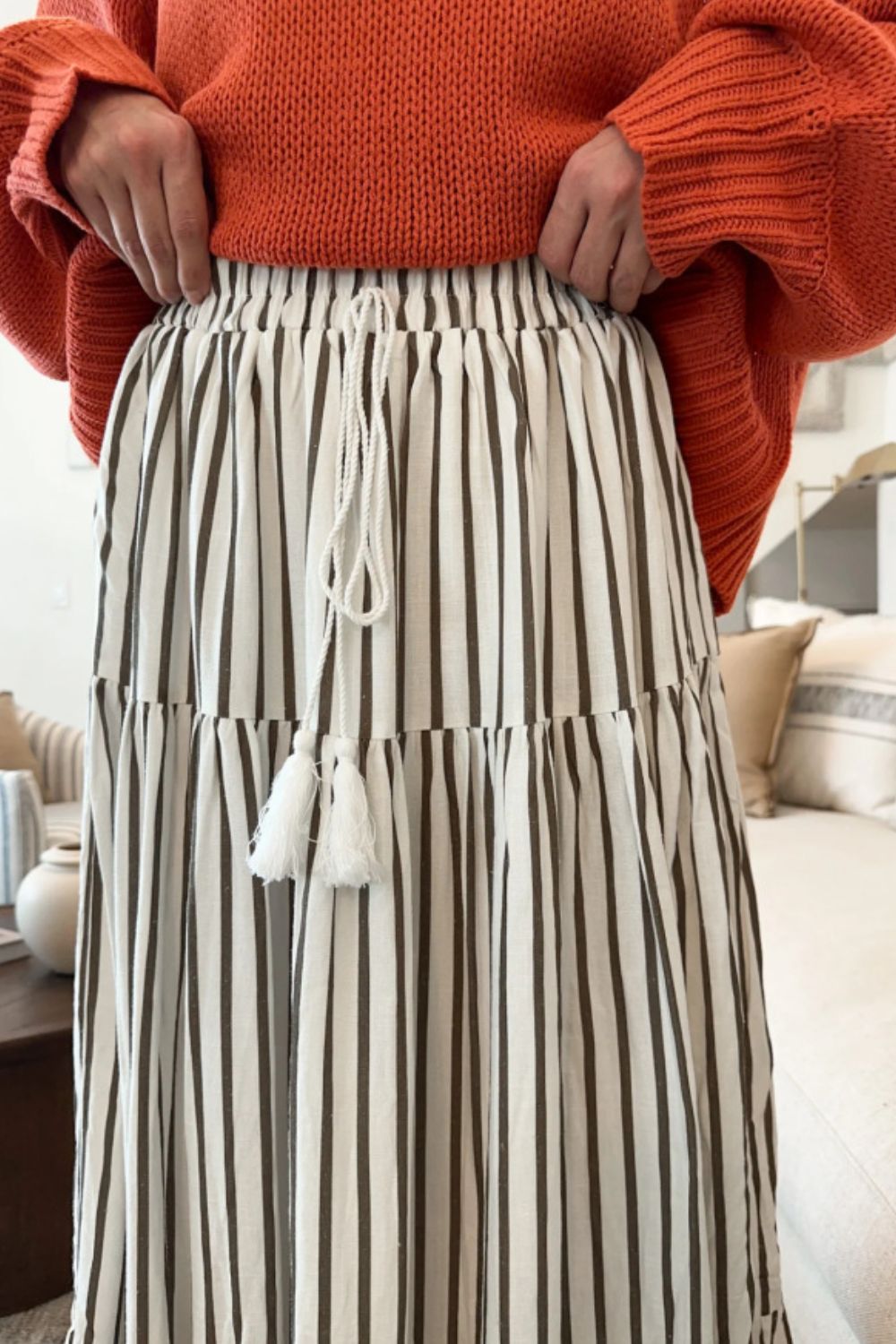 Tied Striped Maxi Skirt - Get Stylish