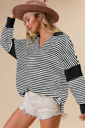 BiBi Striped Contrast Long Sleeve Knit Top