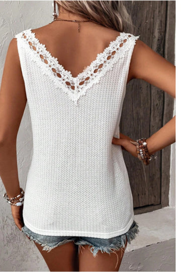 Lace Detail Textured V-Neck Top