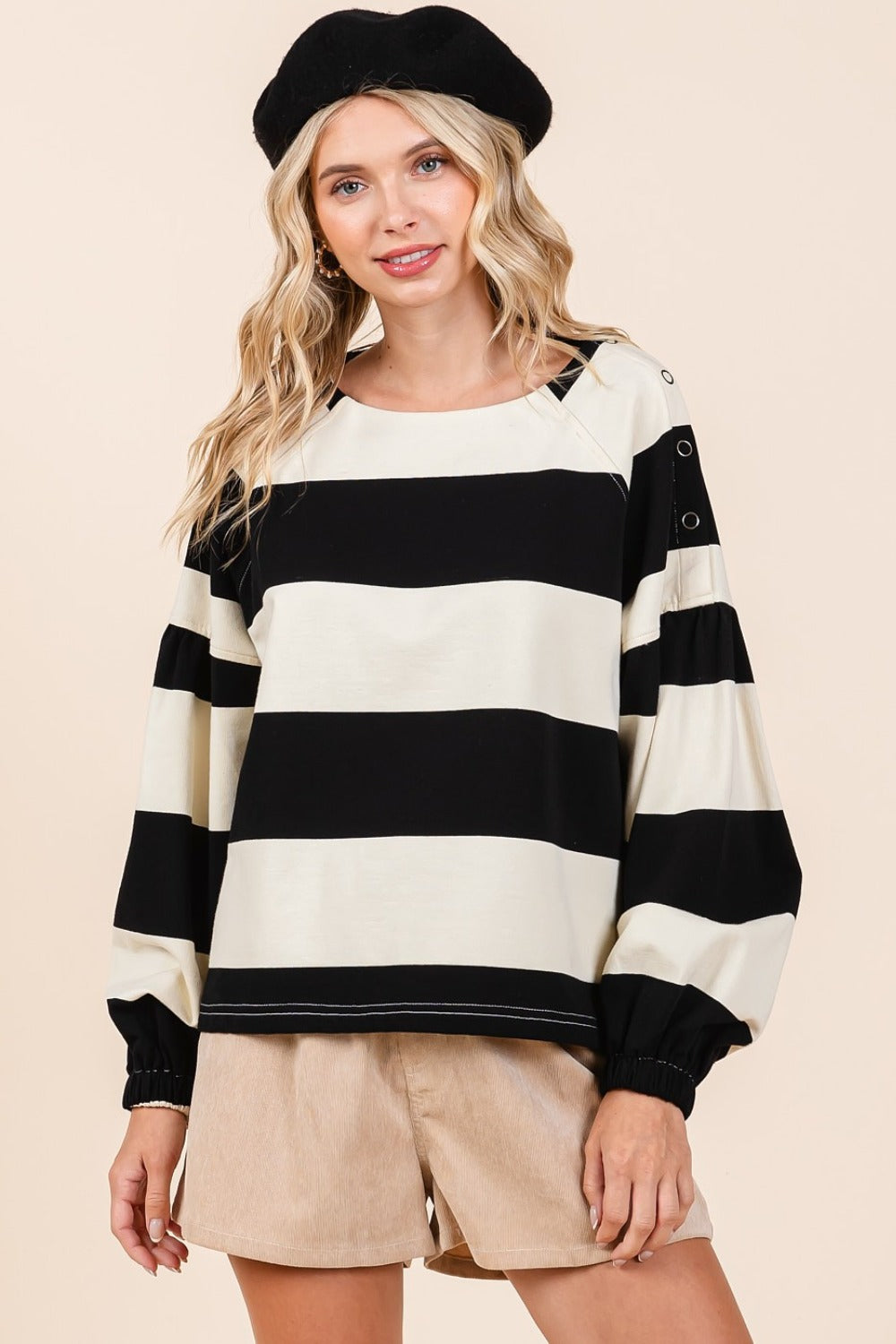 Mittoshop Striped Snap Shoulder Long Sleeve T-Shirt - Get Stylish