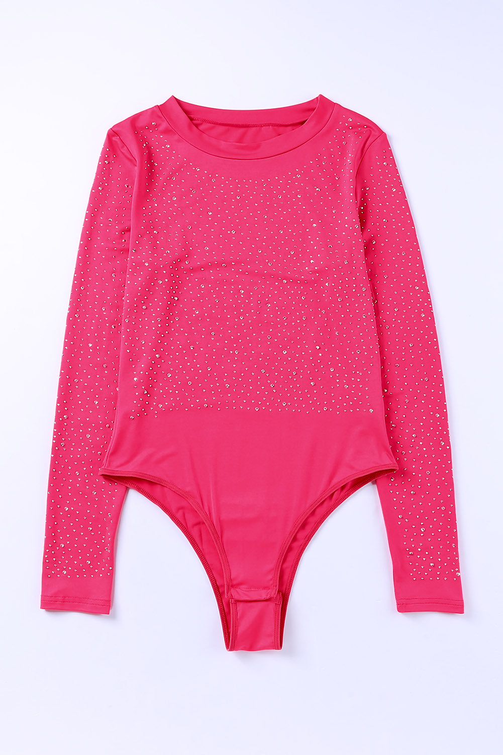 Rhinestone Round Neck Long Sleeve Bodysuit - Get Stylish