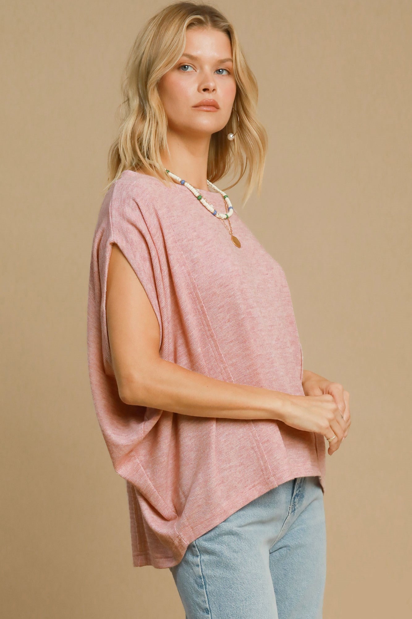 Umgee Exposed Seam Round Neck Batwing Sleeve Knit Top - Get Stylish