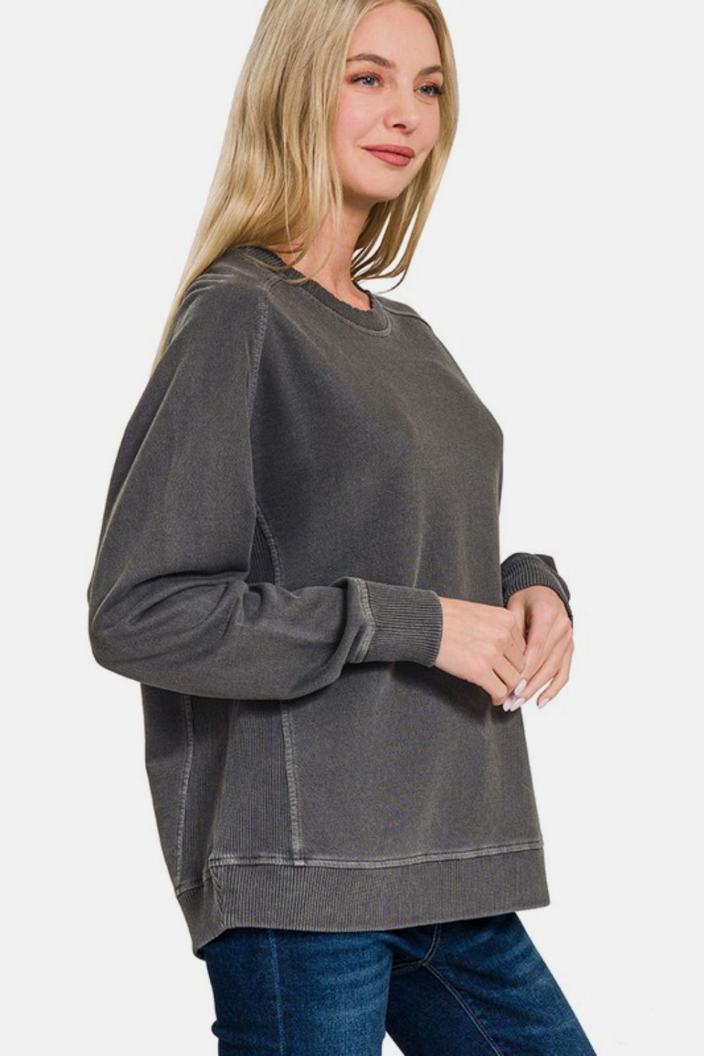 Zenana Full Size Pigment Dyed French Terry Sweatshirt - Get Stylish